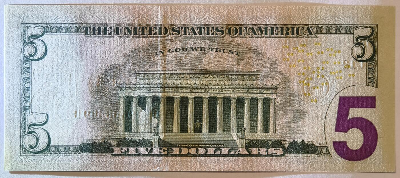 紫瑗钱币——第355期拍卖——纸币场 美国 2021年 L版 无序列 亚伯拉罕·林肯 5美元 彩色版 UNC