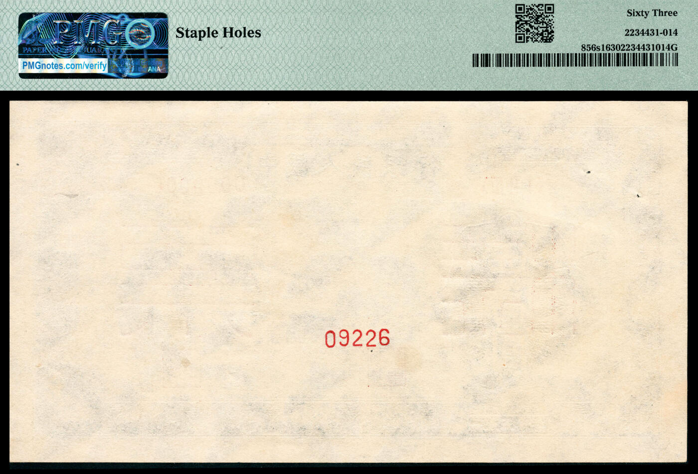 宜和2024年春季拍卖会 纸币专场 6月1日-6月2日 1950年第一版人民币伍万圆，新华门图，北京印钞厂印制，十二珍之一，最高面值，双张单面样本，正背面各一枚，样本号对号，高品质原票，未经任何修饰，新疆老藏家出品，均为PMG 63，Staple Holes。