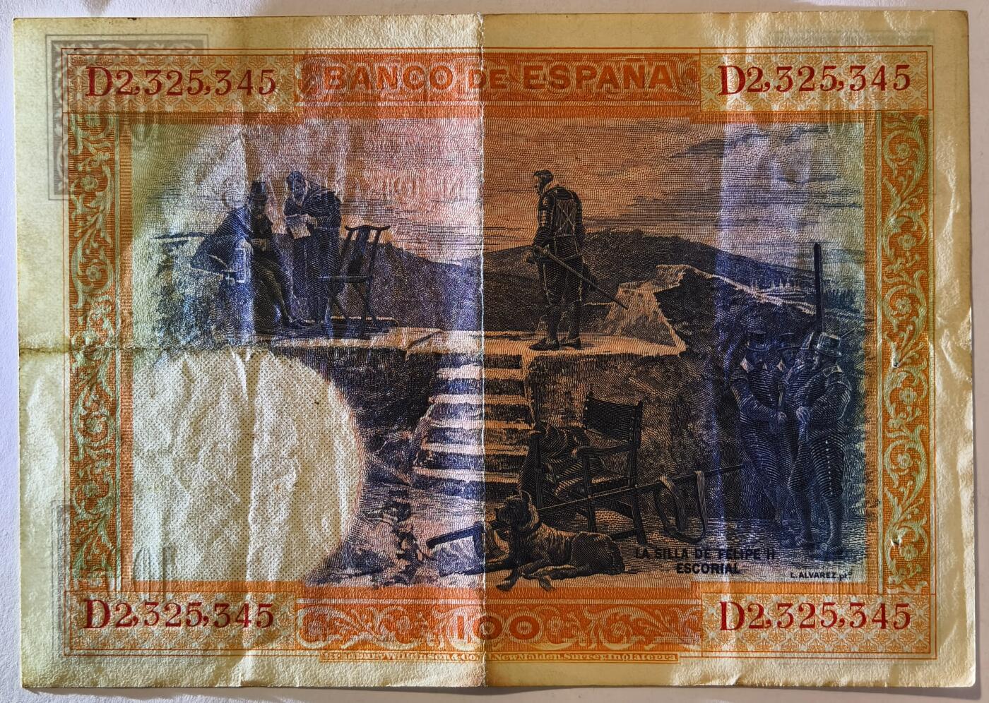 紫瑗钱币——第355期拍卖——纸币场 西班牙 1925年 油画《腓力二世的座椅》 100比塞塔 AU