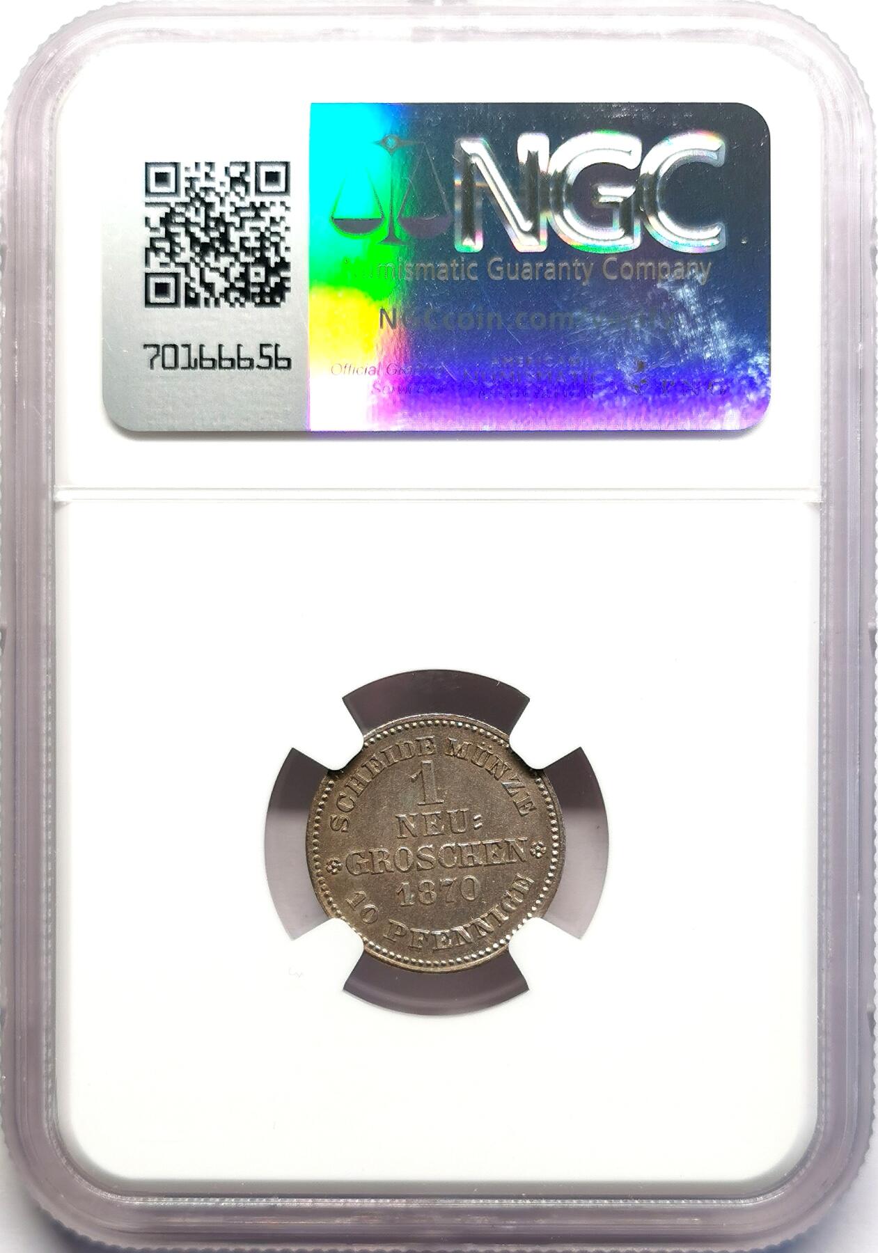 凡希社世界钱币微拍第二百七十期 1870德国萨克森1NG银辅币NGC-MS61