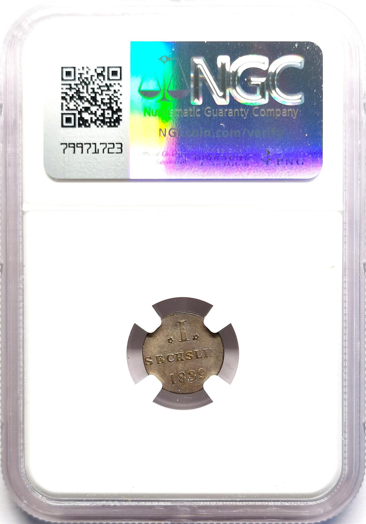 凡希社世界钱币微拍第二百七十期 1839德国汉堡6芬尼银辅币NGC-MS63