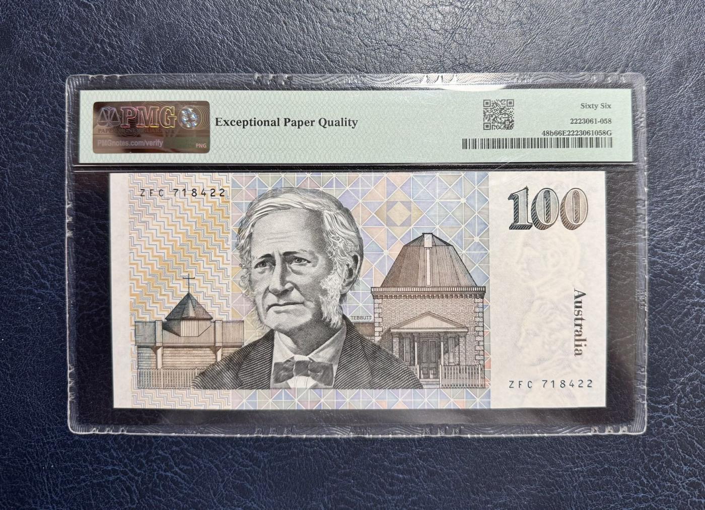 收藏联盟Quantum Auction 第348期拍卖  澳大利亚1985年100元 PMG66 探险家 南极考察先驱 道格拉斯.莫森爵士
