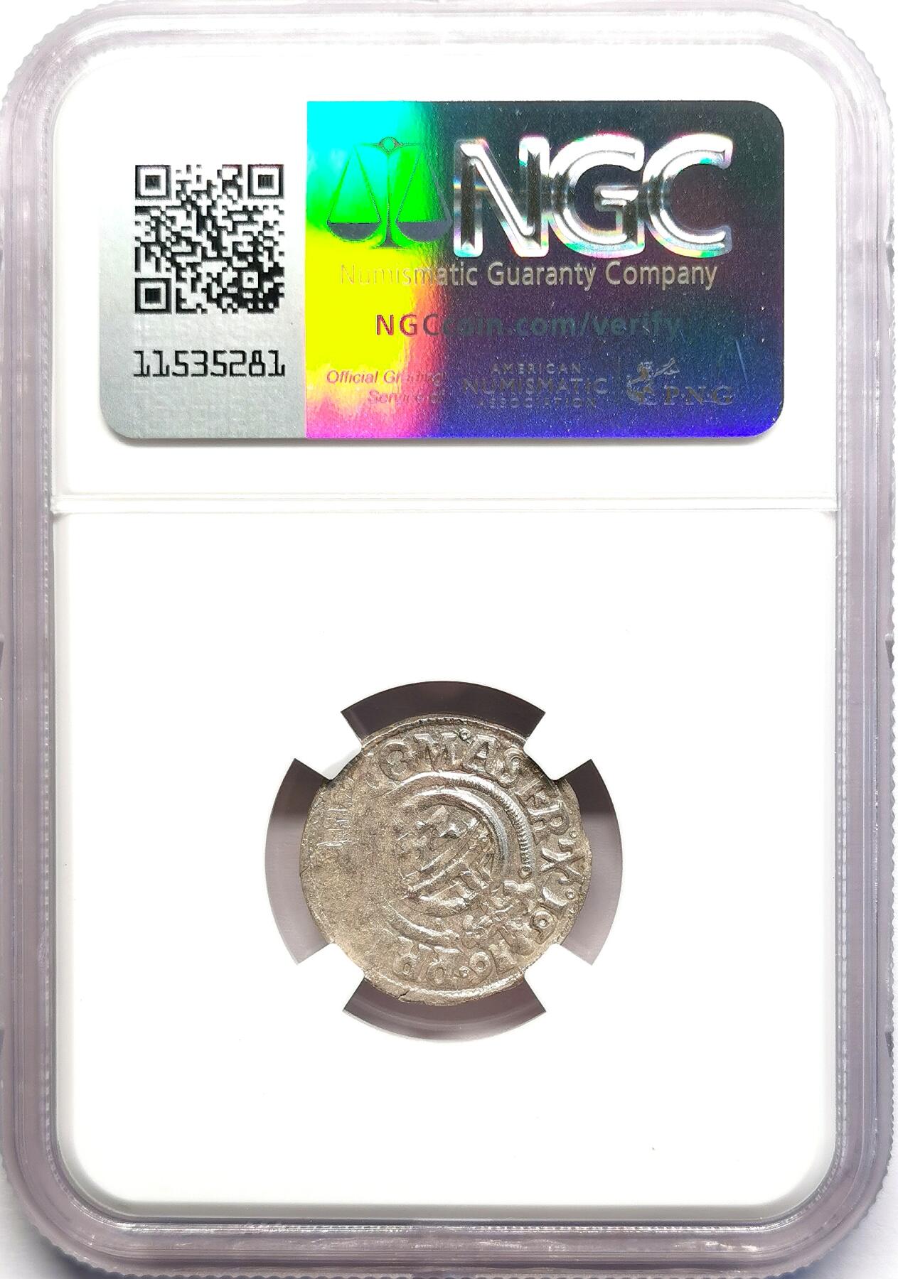 凡希社世界钱币微拍第二百七十期 1616德国安哈特1/24泰勒NGC-MS61，银光质感佳，椭圆盾徽版！