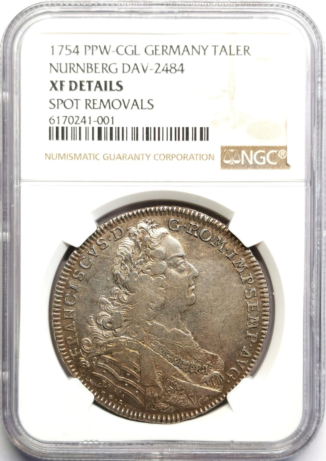 凡希社世界钱币微拍第二百七十期 1754纽伦堡自由市景观泰勒大银NGC-XFD