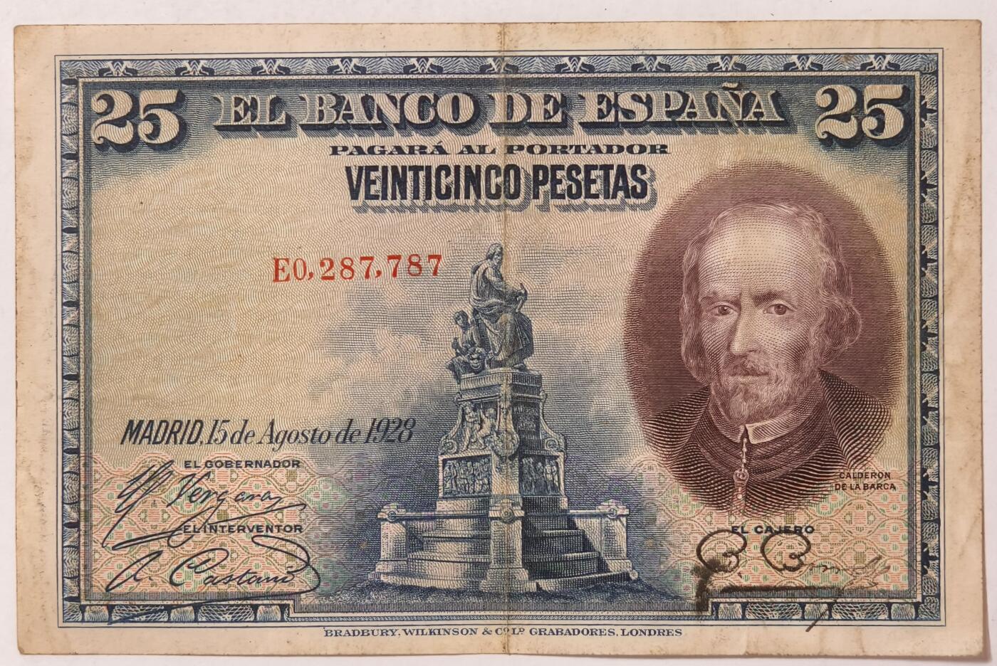 紫瑗钱币——第355期拍卖——纸币场 西班牙 1928年 卡尔德隆 25比塞塔 XF