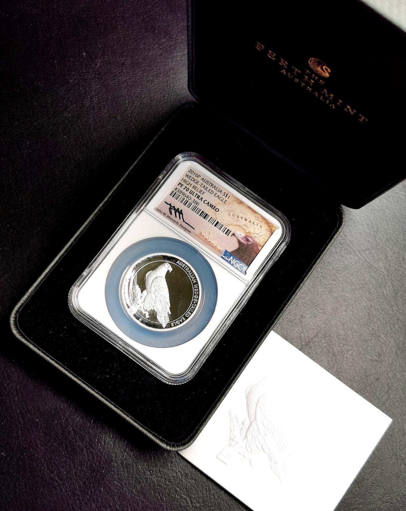 凡希社世界钱币微拍第二百七十期 2016P澳洲碶尾雕DOLLAR银币精铸NGC-PF70UC，附原厂盒证！