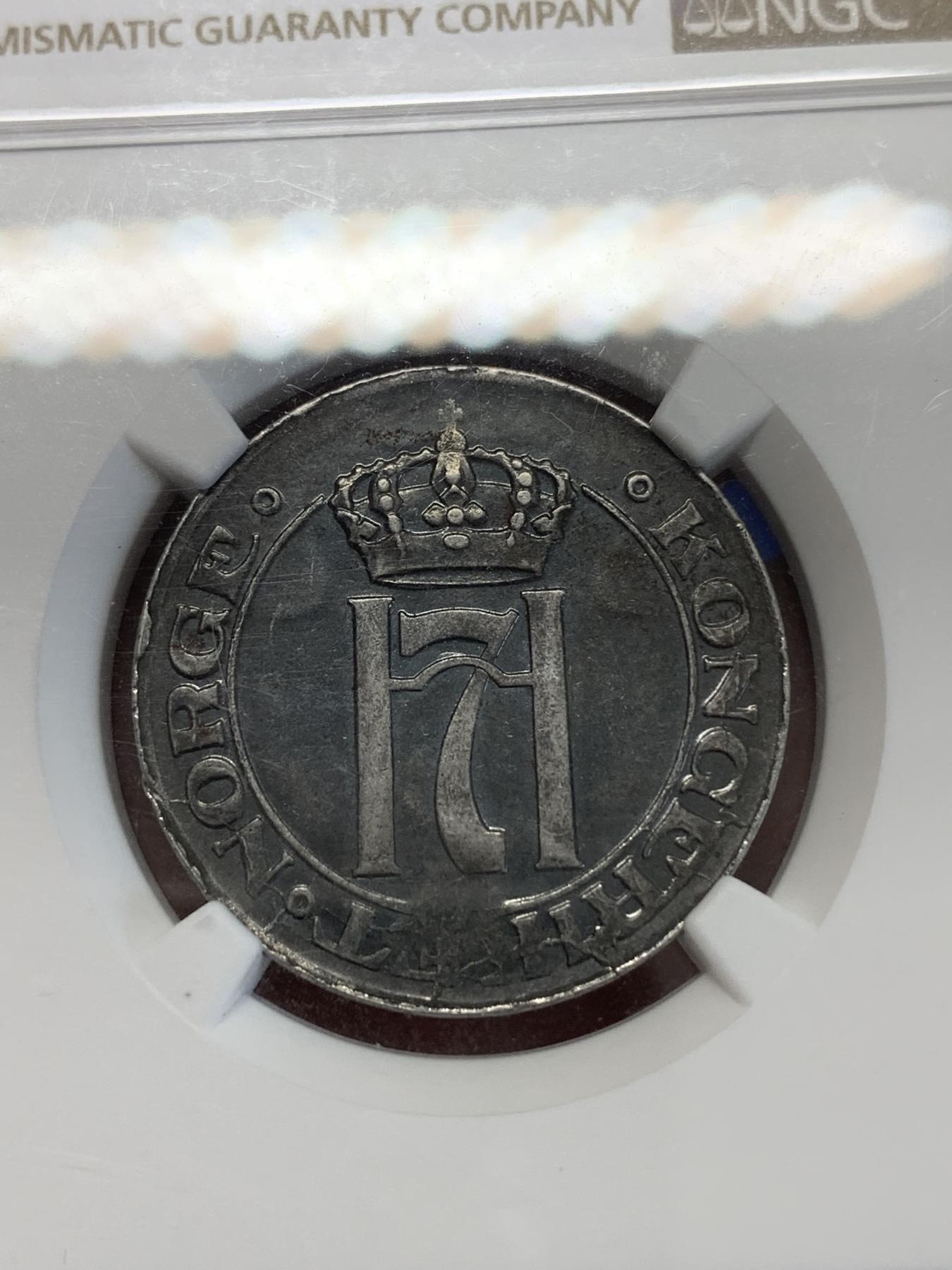 《竞宝斋》第272场- 周日，周一，周二  3场连拍 （全场包邮） NGC AU50 挪威1918年哈康七世国王铁币