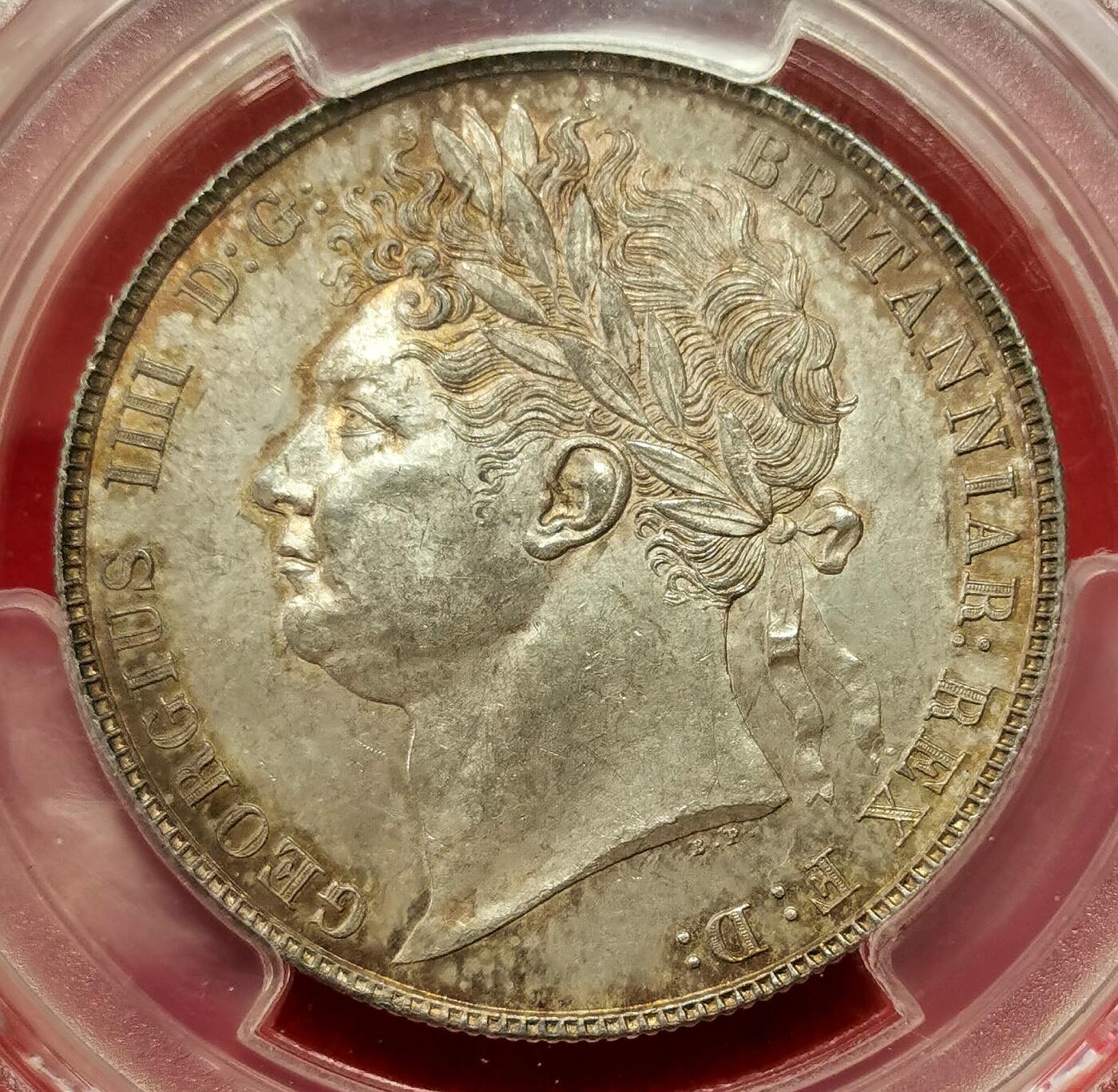 凡希社世界钱币微拍第二百七十期 荐！1820英国乔治四世1/2克朗PCGS-MS64，典雅英伦淡彩，藏家品质！