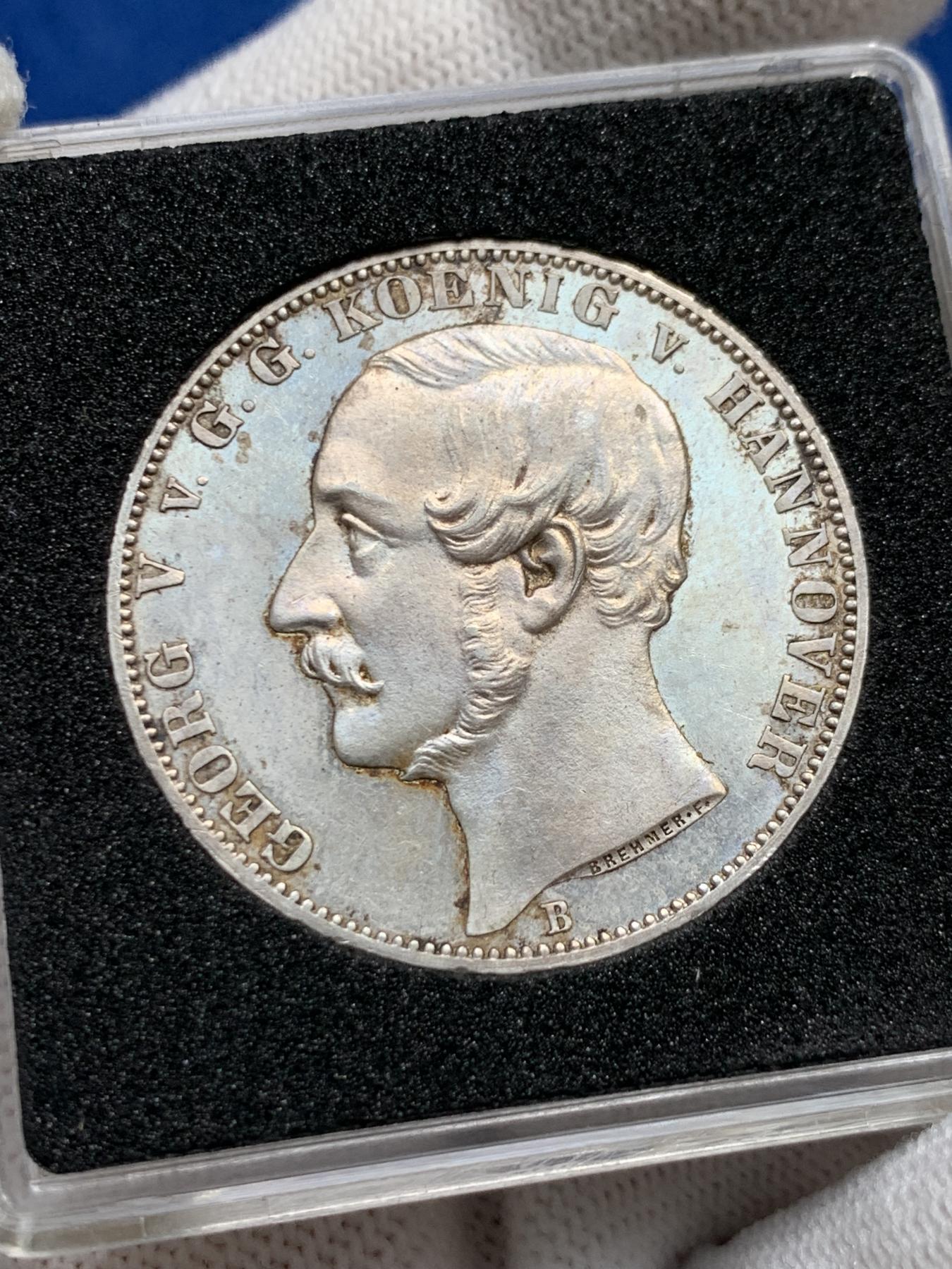 《竞宝斋》第272场- 周日，周一，周二  3场连拍 （全场包邮） 德国1866汉诺威狮马泰勒银币 PL底板 细节非常好可评级