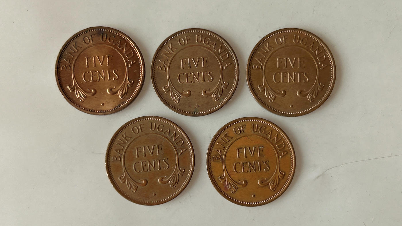 第一海外回流一元起拍收藏 散币专场 第92期 乌干达1966年5分铜币 5枚