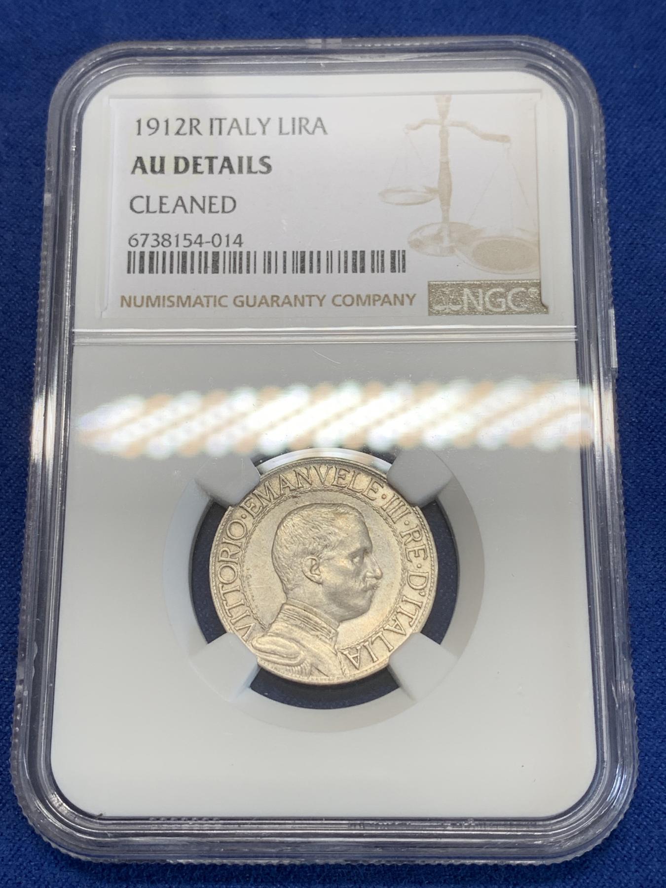 《竞宝斋》第272场- 周日，周一，周二  3场连拍 （全场包邮） NGC AUD 意大利1912年女神马车1里拉银币 圈版少见