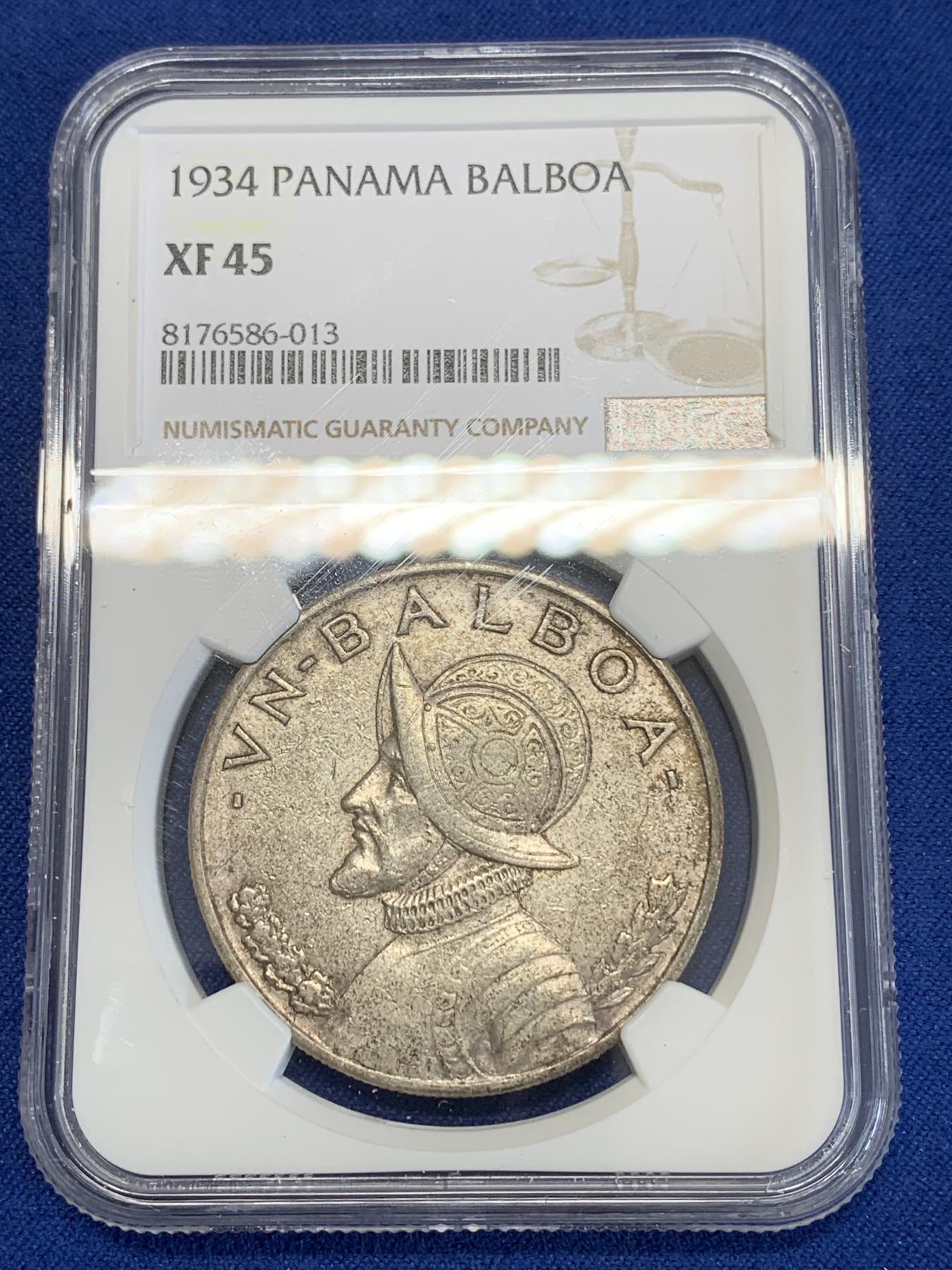 《竞宝斋》第272场- 周日，周一，周二  3场连拍 （全场包邮） NGC XF45 巴拿马1934年1巴波亚大银币 少见年份