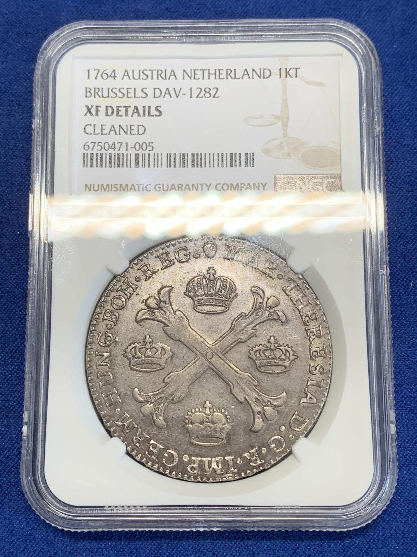 《竞宝斋》第272场- 周日，周一，周二  3场连拍 （全场包邮） NGC XFD 1764奥属尼德兰1KT大银币 少见品种 整体打制非常清晰