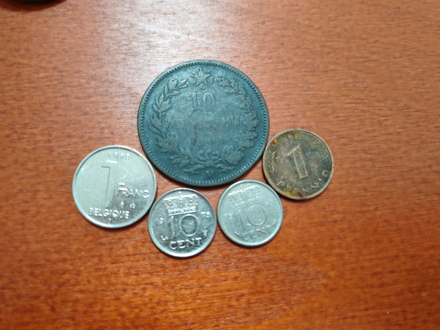 长老汇龙年散币拍卖第一场 1866-1998意大利、德国、比利时、荷兰铜镍币，5枚，流通品相如图