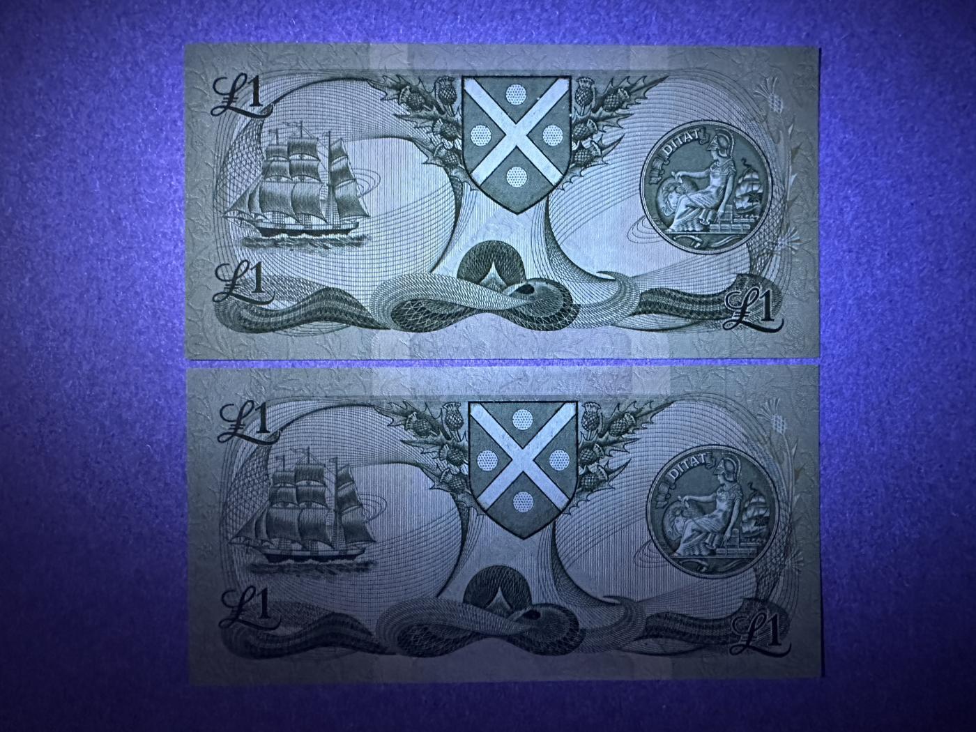 《张总收藏》151期-外币周日精品场 苏格兰1镑2张 UNC 苏格兰银行 1988年 豹子号