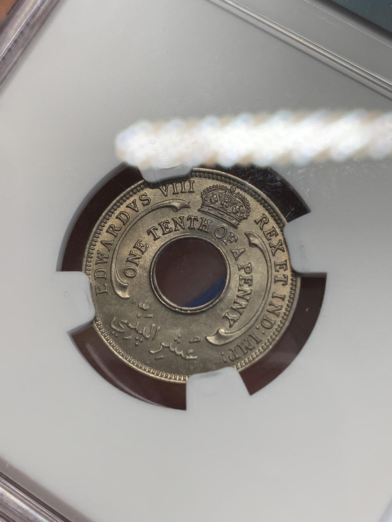 《竞宝斋》第272场- 周日，周一，周二  3场连拍 （全场包邮） NGC MS65 英属西非1936爱德华八世1/10便士 少见品种