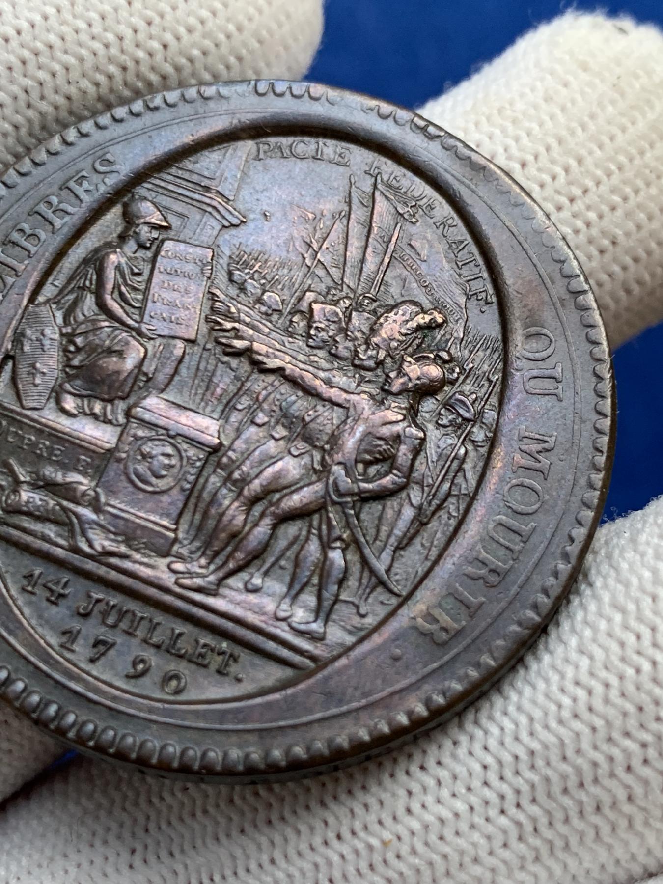 《竞宝斋》第272场- 周日，周一，周二  3场连拍 （全场包邮） 1790法国莫奈龙大革命5索尔好品 细节完整清晰 女神手牌字母清晰刻画