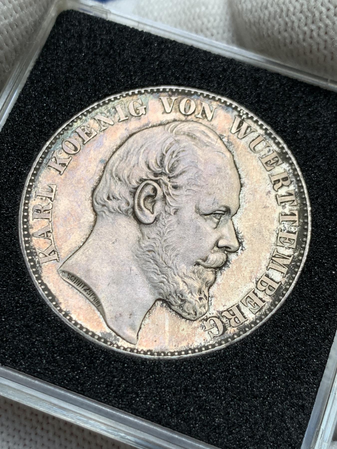 《竞宝斋》第272场- 周日，周一，周二  3场连拍 （全场包邮） 德国符腾堡1871胜利泰勒银币 原味包浆带底光