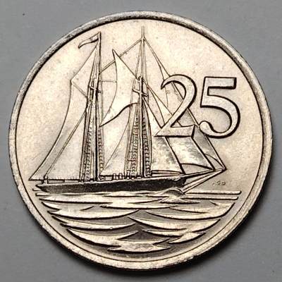布加迪🐬～世界钱币🌾第 121 期 /  英国🇬🇧以及英属地区币 - 开曼群岛 1982年 25便士 帆船⛵️图案