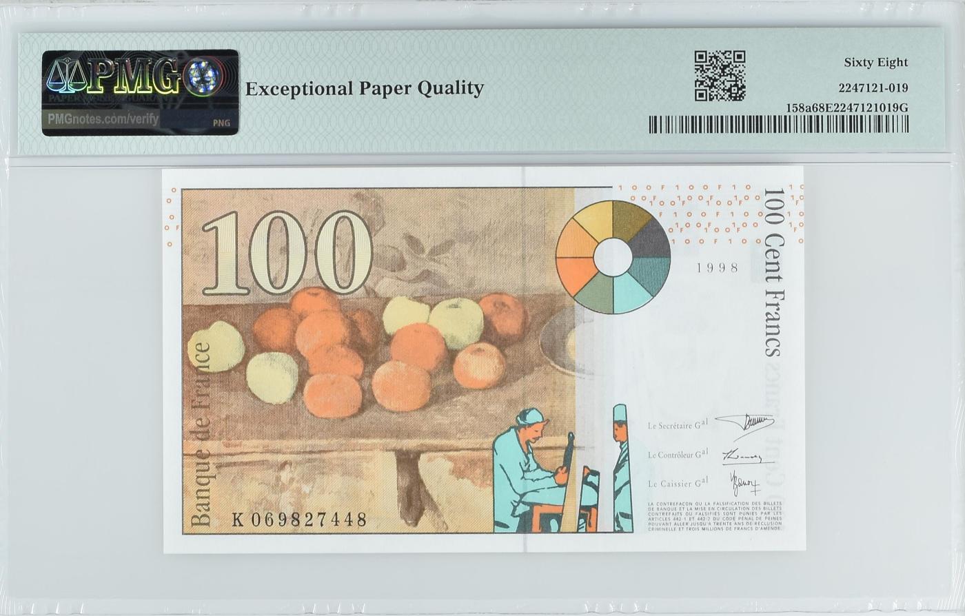 收藏联盟Quantum Auction 第349期拍卖  法国1997-98年100法郎 PMG68 画家塞尚