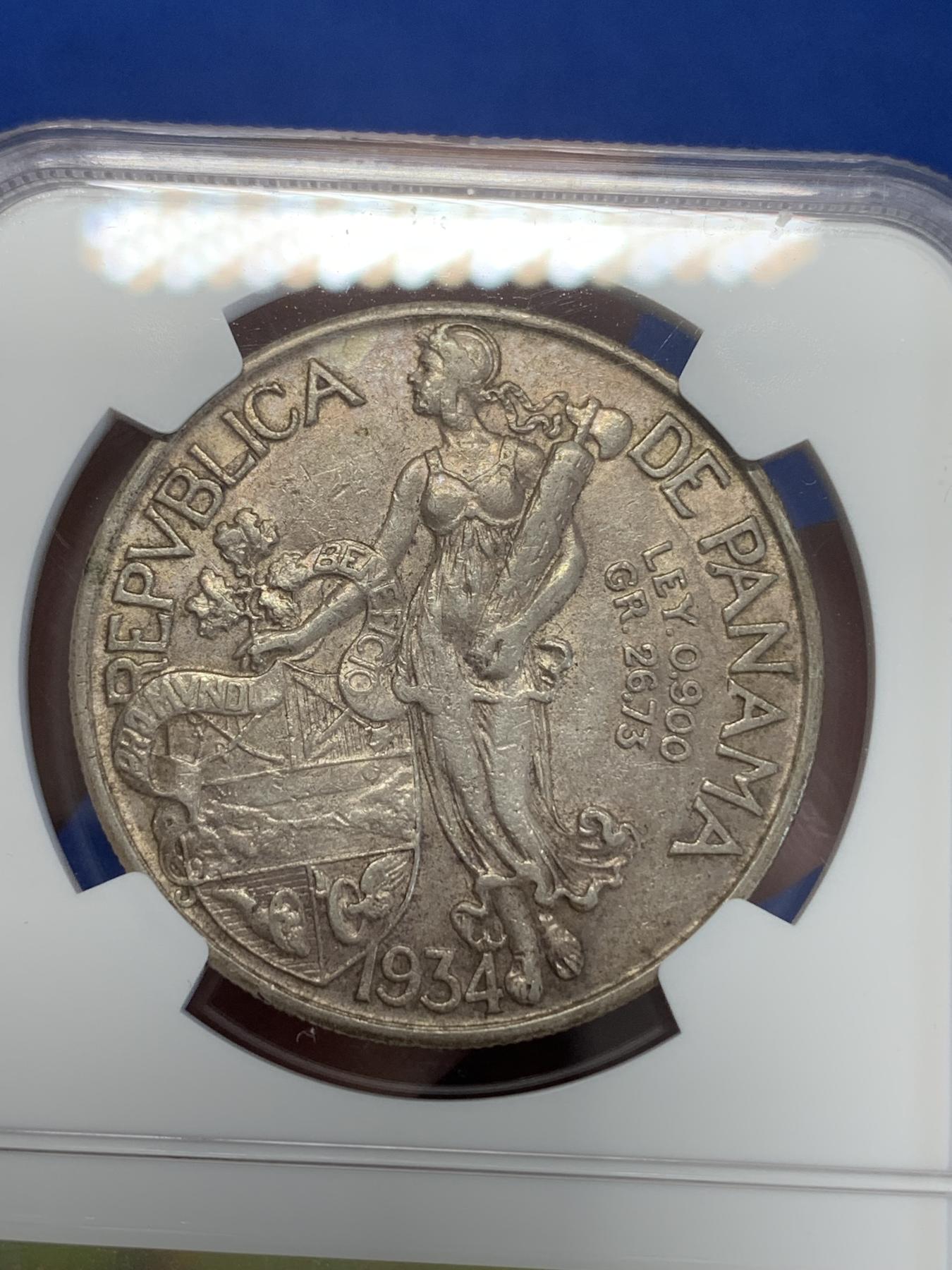 《竞宝斋》第272场- 周日，周一，周二  3场连拍 （全场包邮） NGC XF45 巴拿马1934年1巴波亚大银币 少见年份