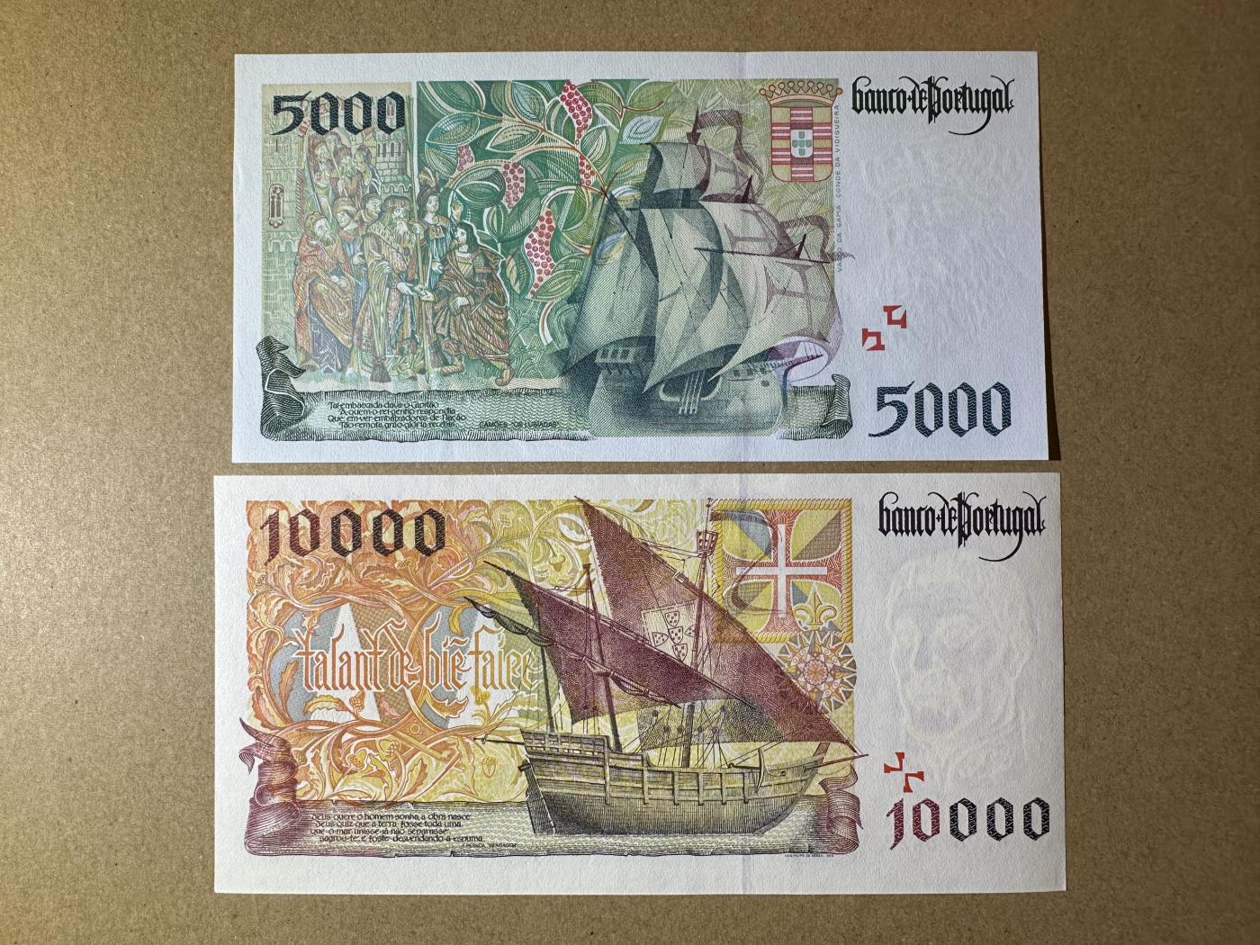 《张总收藏》151期-外币周日精品场 葡萄牙5000、10000埃斯库多2张 UNC 末版 高面值凑套必备