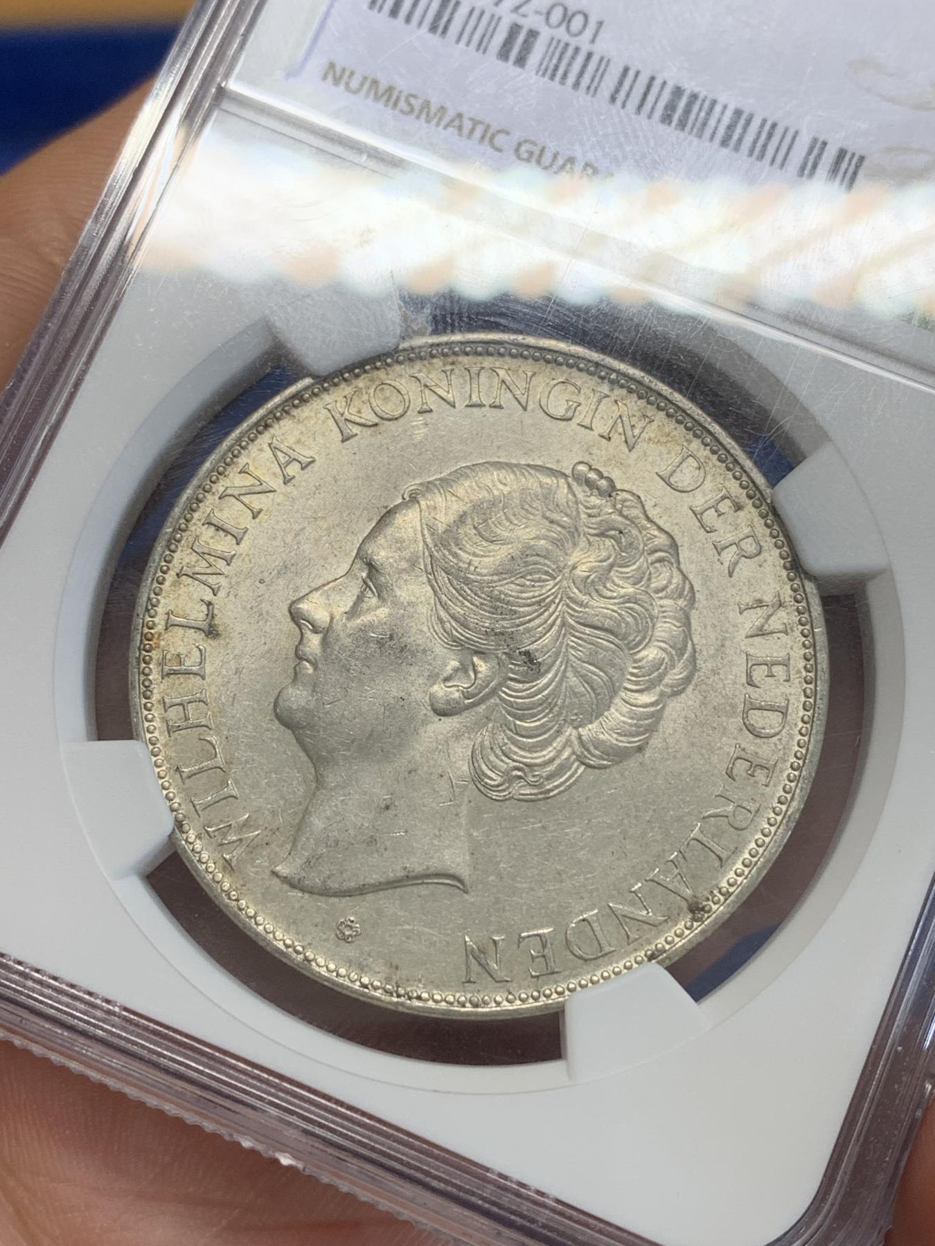 《竞宝斋》第272场- 周日，周一，周二  3场连拍 （全场包邮） NGC MS62 荷兰1937年女王威廉明娜2.5盾银币