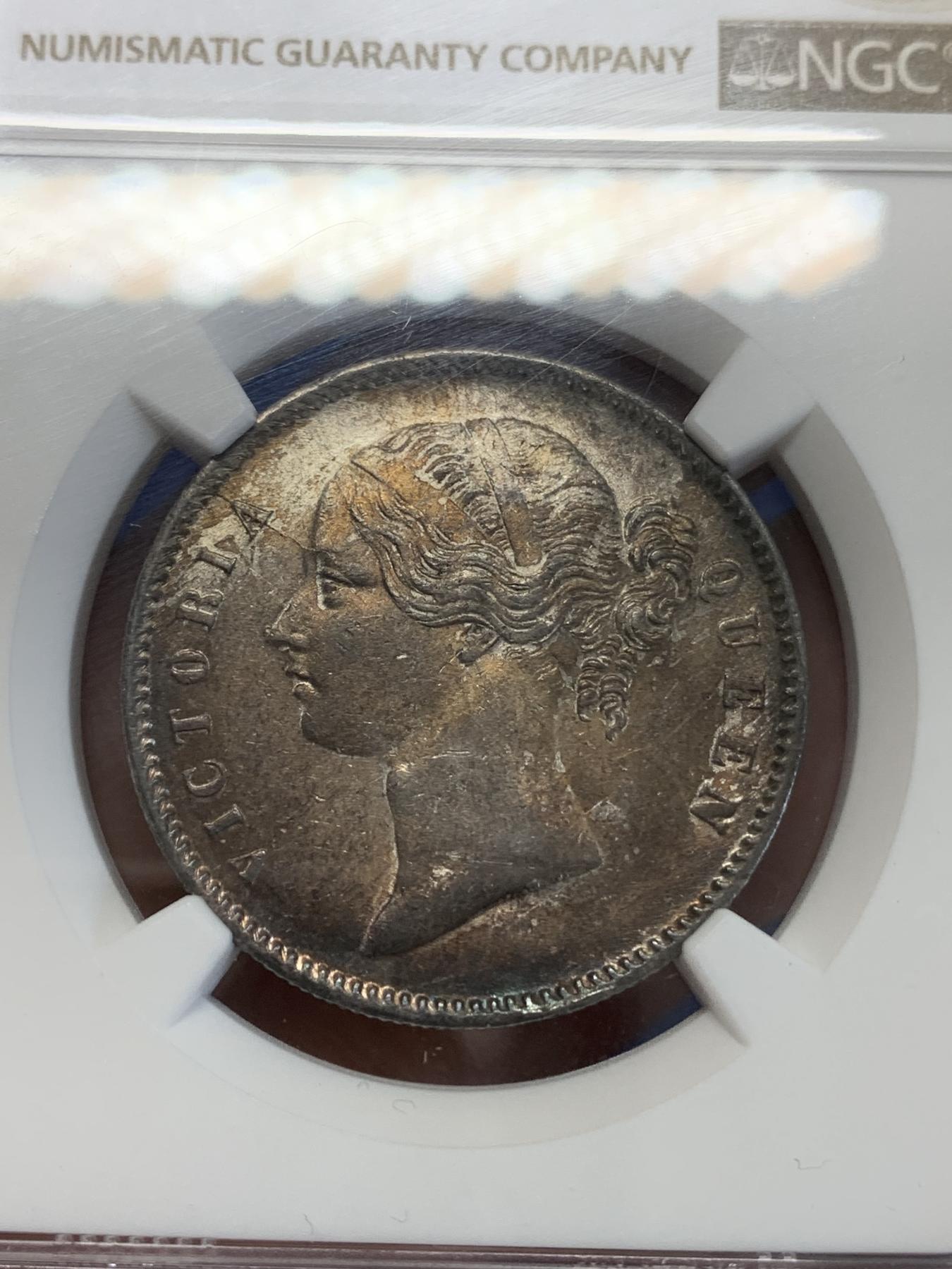 《竞宝斋》第272场- 周日，周一，周二  3场连拍 （全场包邮） NGC MS61 印度1840小维卢比 深彩包浆 实物瞩目