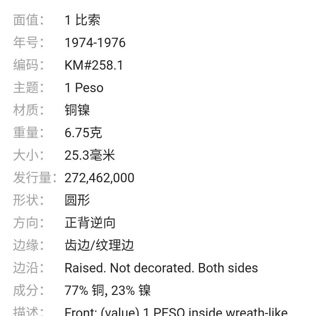 20240525 哥伦比亚1975年1比索硬币25.5毫米061201