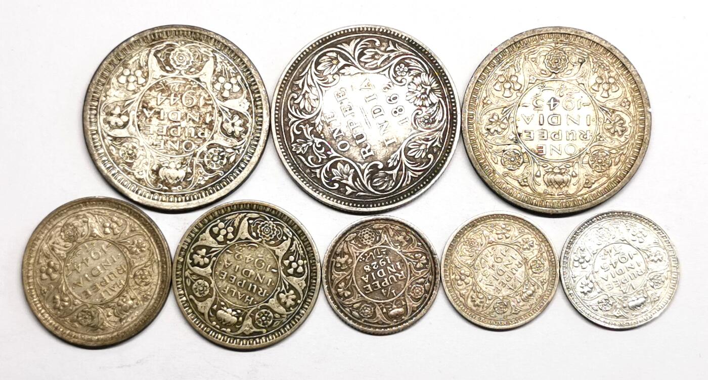 凡希社世界钱币微拍第二百七十期 英属印度卢比主辅币一组八枚