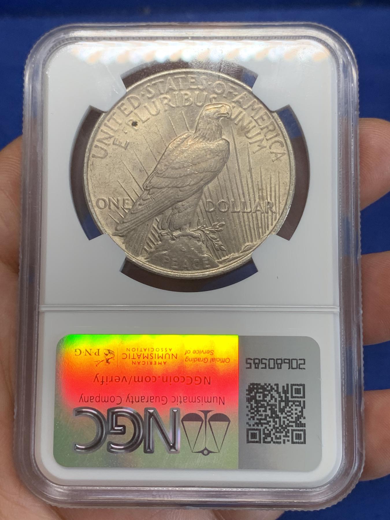 《竞宝斋》第272场- 周日，周一，周二  3场连拍 （全场包邮） NGC MS61 美国 1922年 和平银币 原味状态