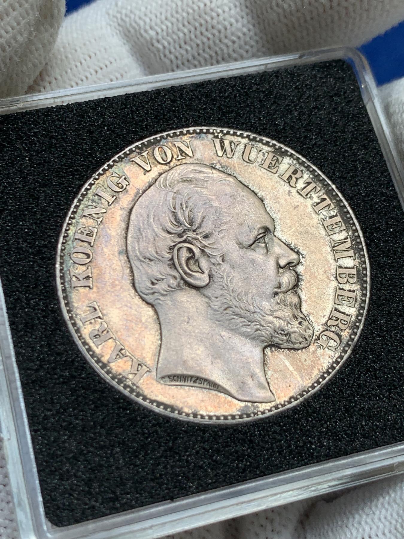 《竞宝斋》第272场- 周日，周一，周二  3场连拍 （全场包邮） 德国符腾堡1871胜利泰勒银币 原味包浆带底光