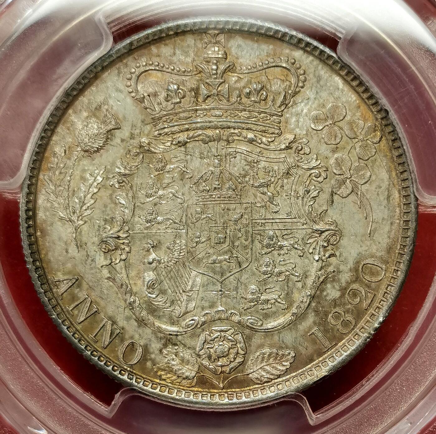 凡希社世界钱币微拍第二百七十期 荐！1820英国乔治四世1/2克朗PCGS-MS64，典雅英伦淡彩，藏家品质！