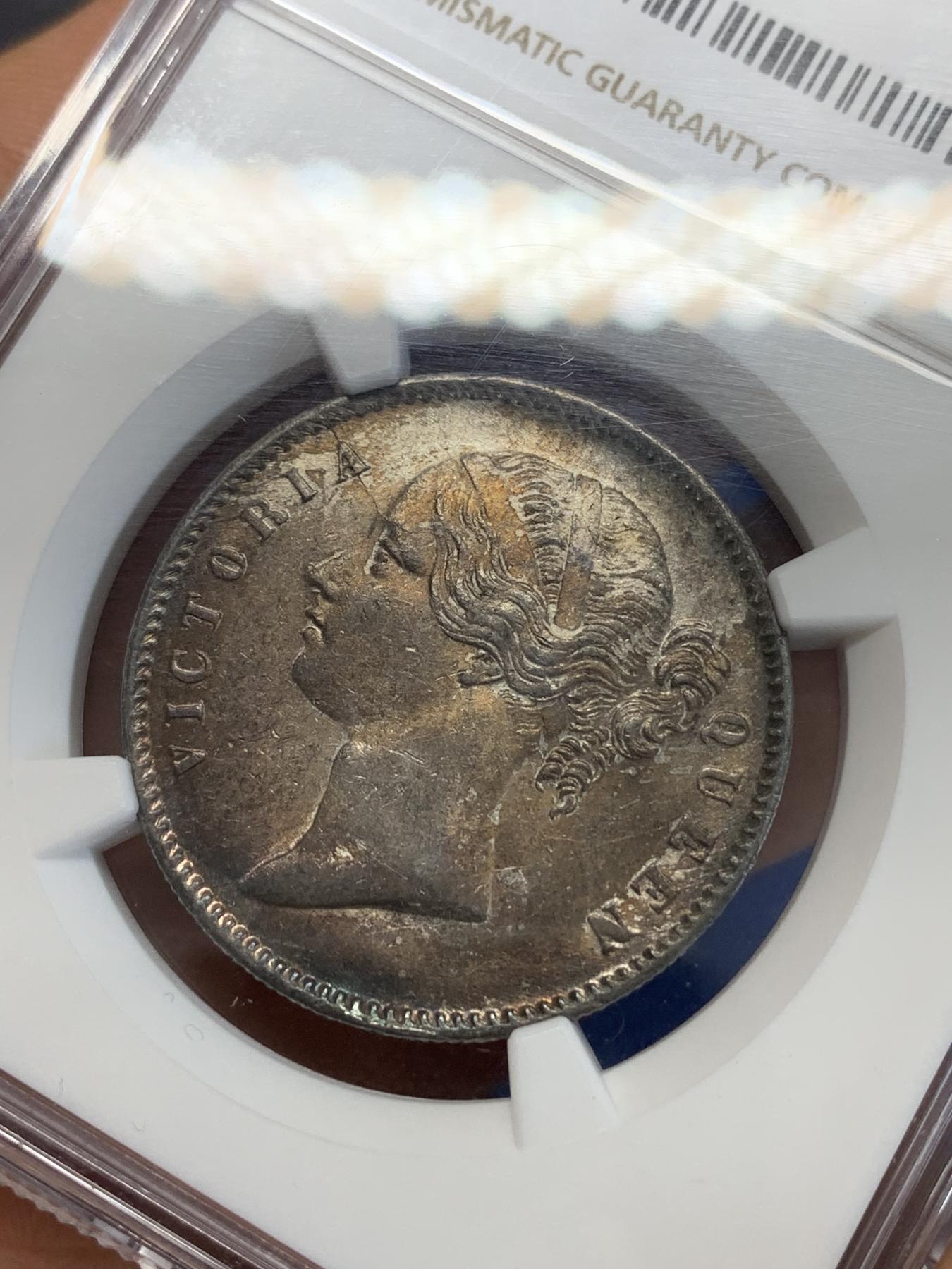 《竞宝斋》第272场- 周日，周一，周二  3场连拍 （全场包邮） NGC MS61 印度1840小维卢比 深彩包浆 实物瞩目