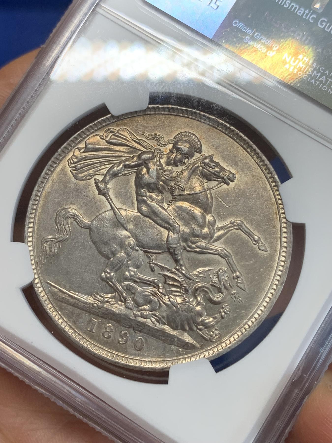 《竞宝斋》第272场- 周日，周一，周二  3场连拍 （全场包邮） NGC AUD 英国1890年维多利亚女王高冠马剑1克朗银币