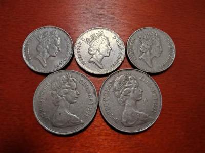 长老汇龙年散币拍卖第一场 - 1968-97英国10便士5枚，含大小版，流通品如图