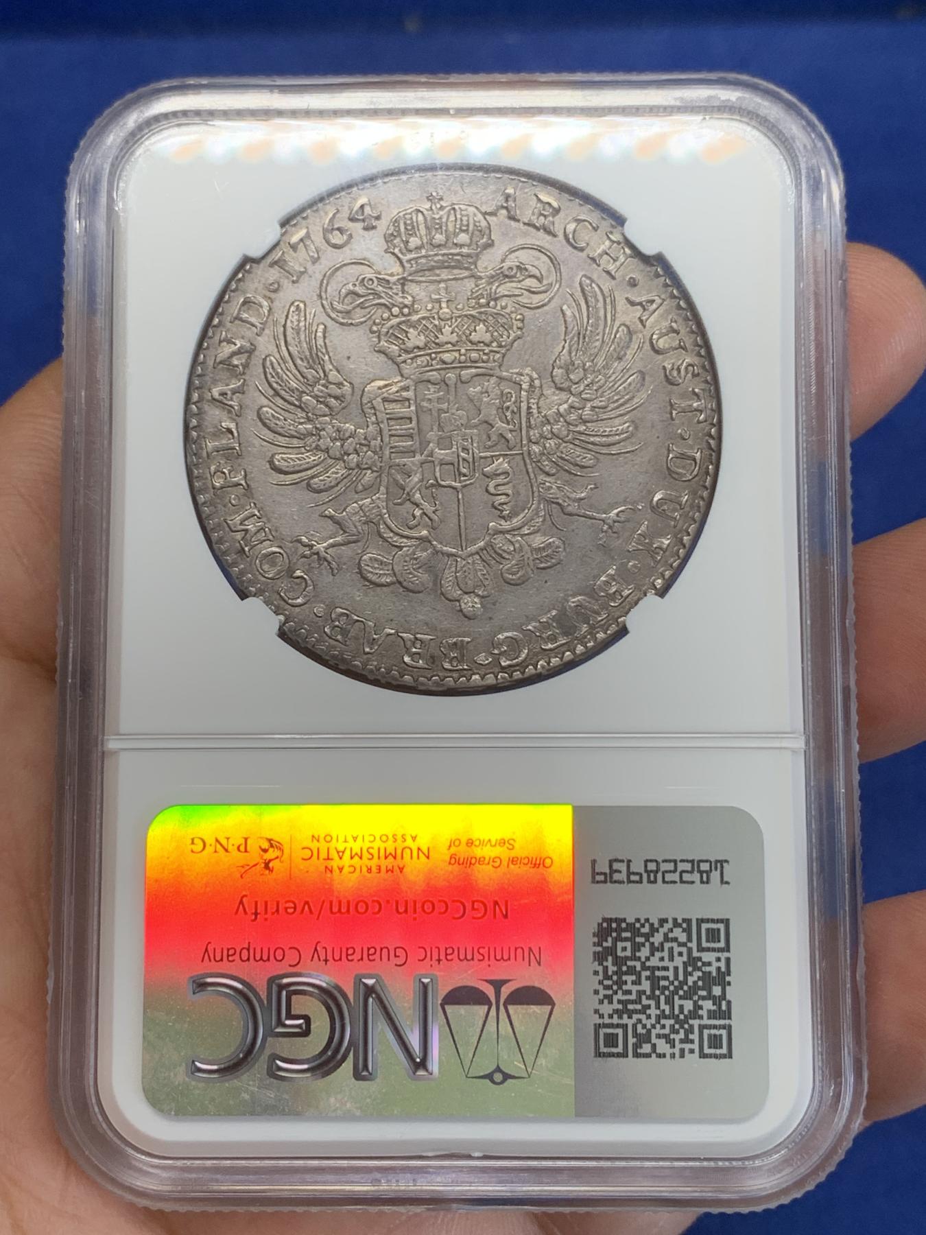 《竞宝斋》第272场- 周日，周一，周二  3场连拍 （全场包邮） NGC XFD 1764奥属尼德兰1KT大银币 少见品种 整体打制非常清晰