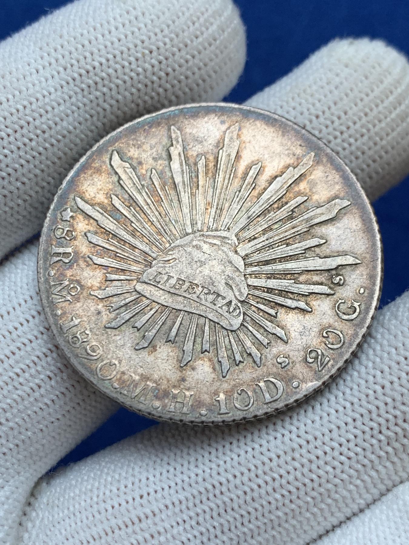 《竞宝斋》第272场- 周日，周一，周二  3场连拍 （全场包邮） 墨西哥1890年mo厂花边鹰洋8R银币 全羽深彩状态不错