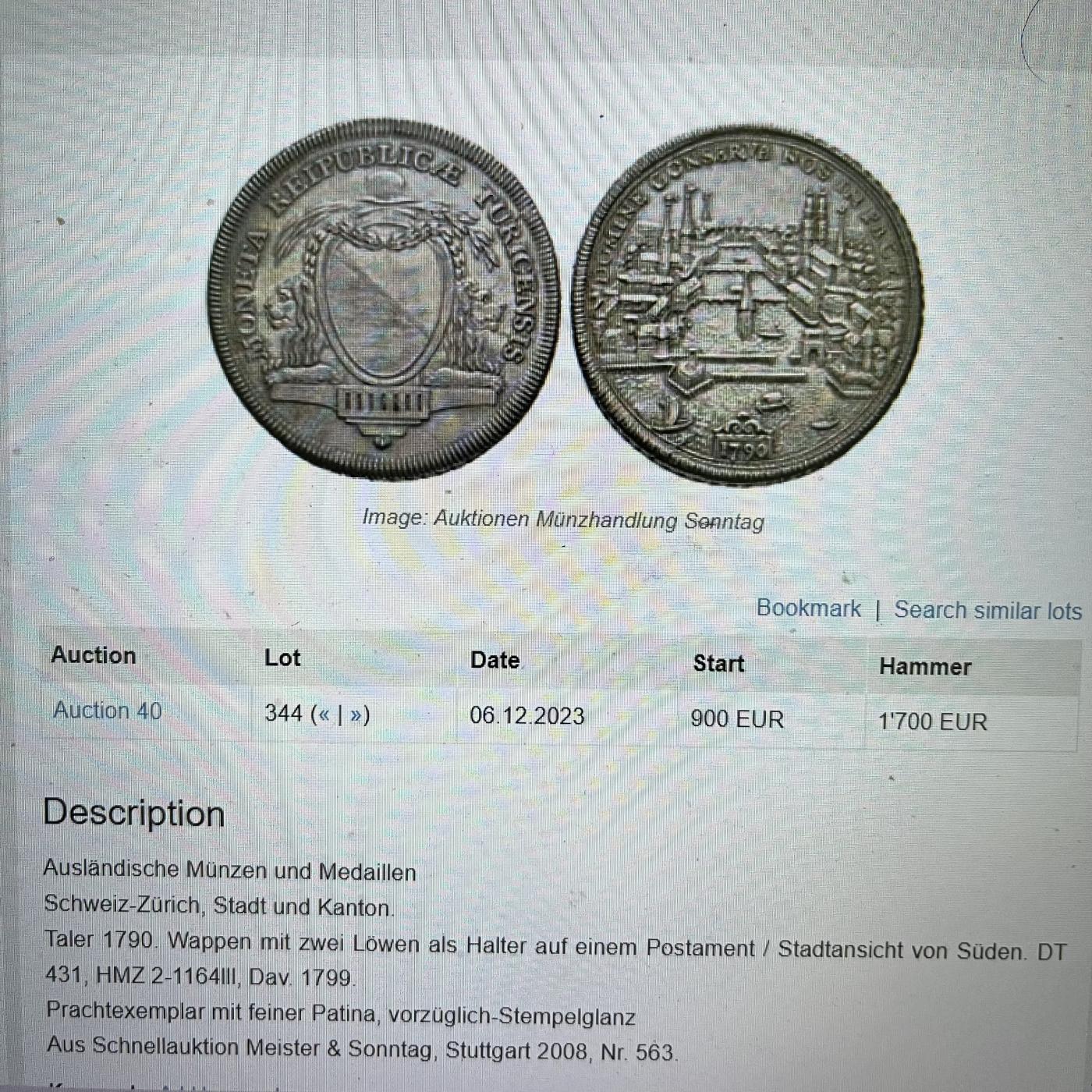 NGC-AU58 1790瑞士苏黎世城市景观泰勒大银币老包浆