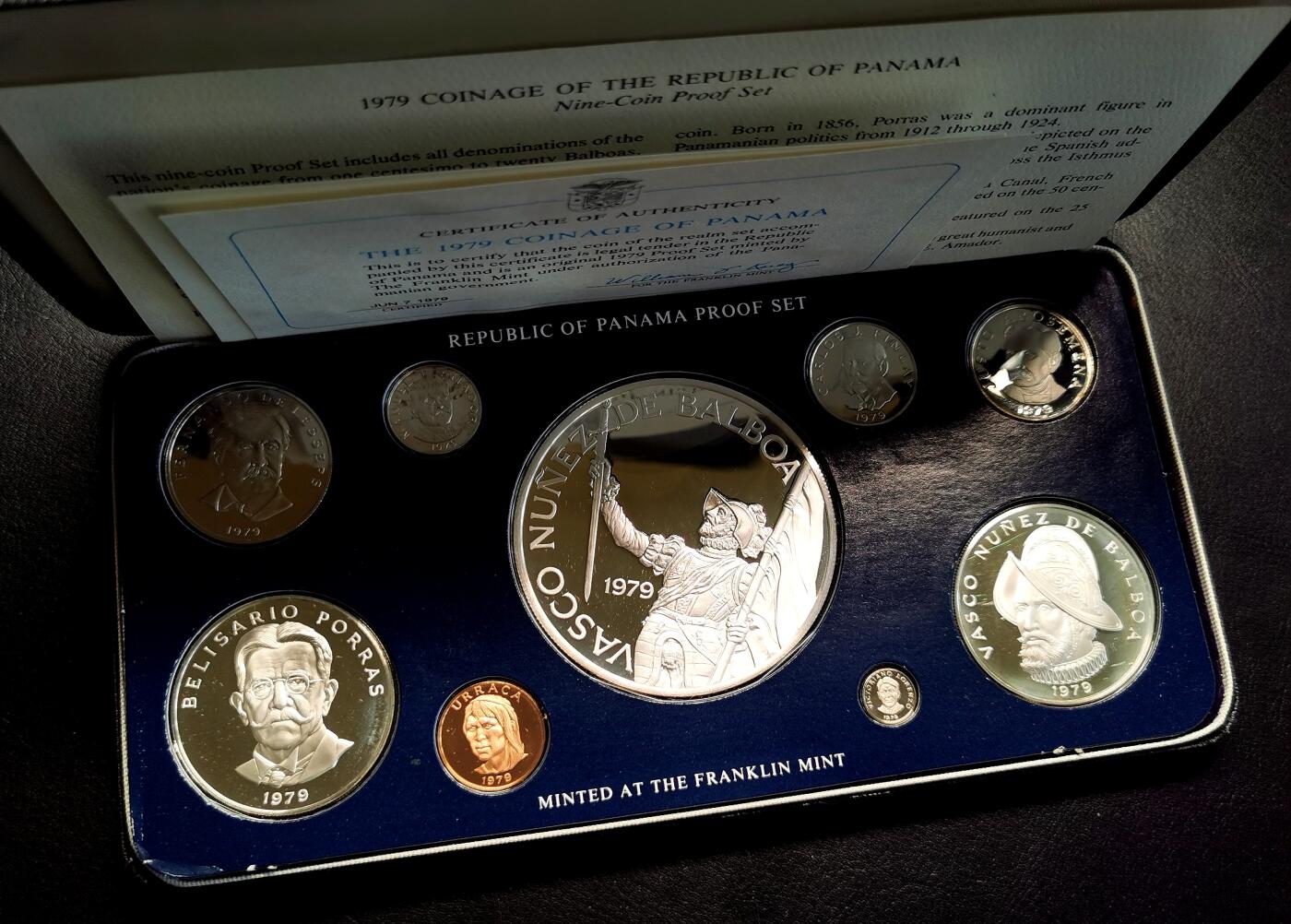 凡希社世界钱币微拍第二百七十期 1979巴拿马精铸PS九枚附原盒证书，全品！