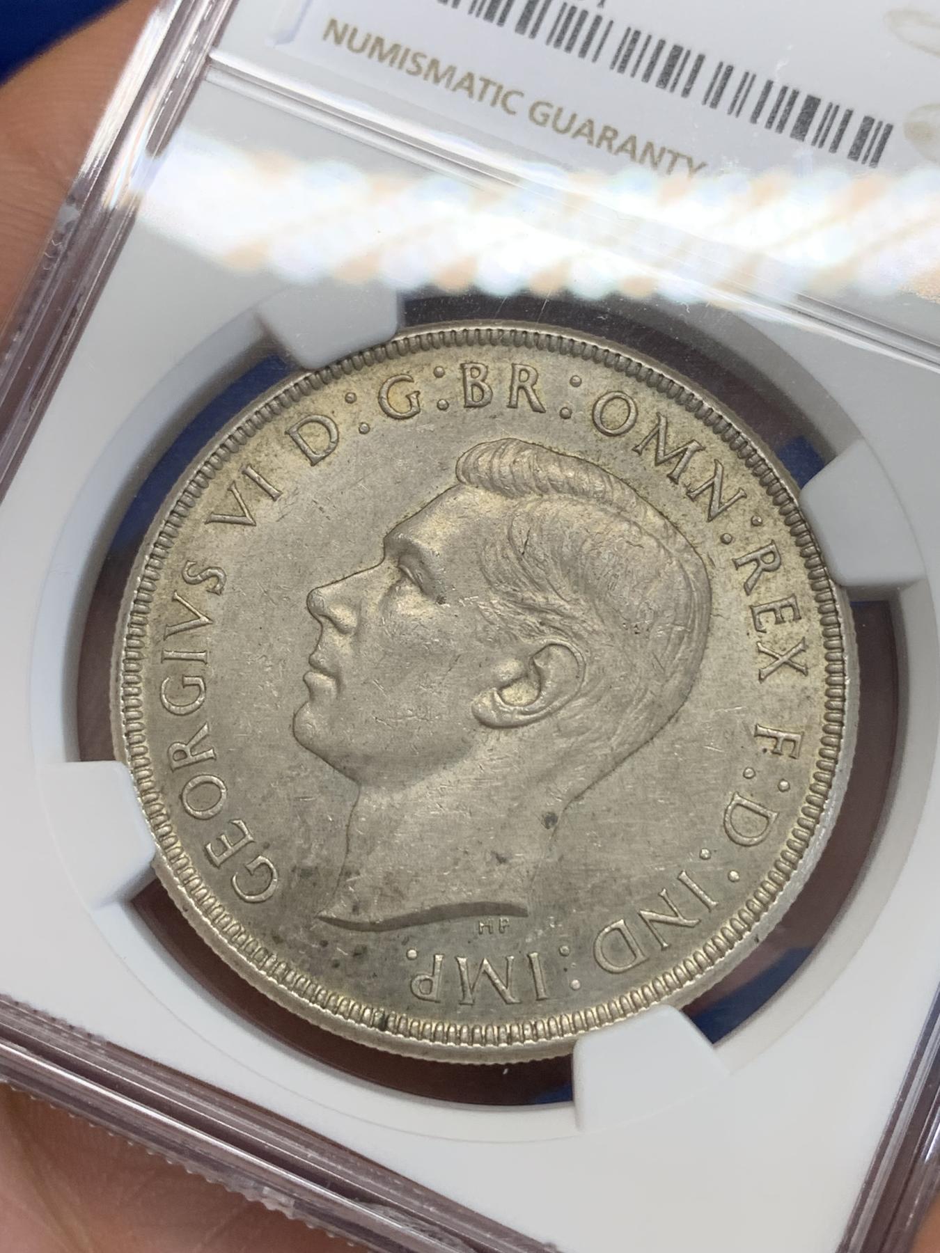 《竞宝斋》第272场- 周日，周一，周二  3场连拍 （全场包邮） NGC AU58 澳大利亚1937年乔治六世大皇冠1克朗银币 925银 原味包浆