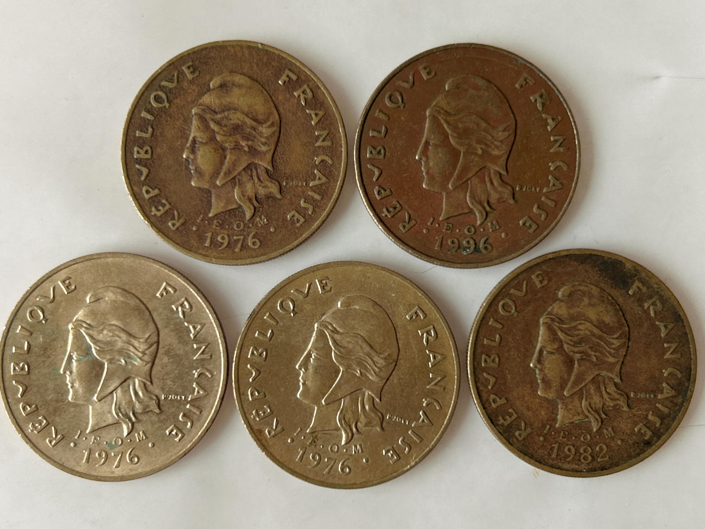 第一海外回流一元起拍收藏 散币专场 第92期 法属波利尼西亚100法郎铜币 5枚