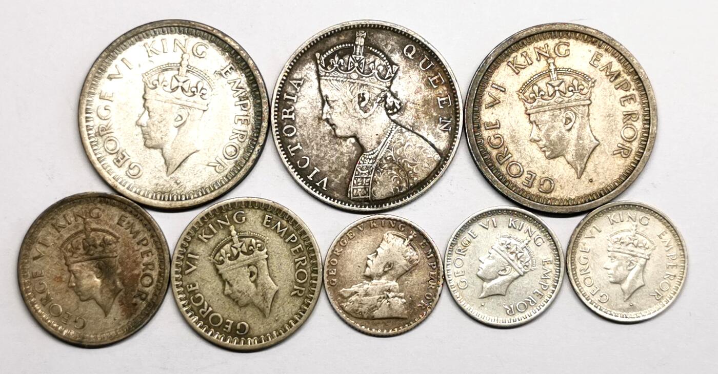 凡希社世界钱币微拍第二百七十期 英属印度卢比主辅币一组八枚