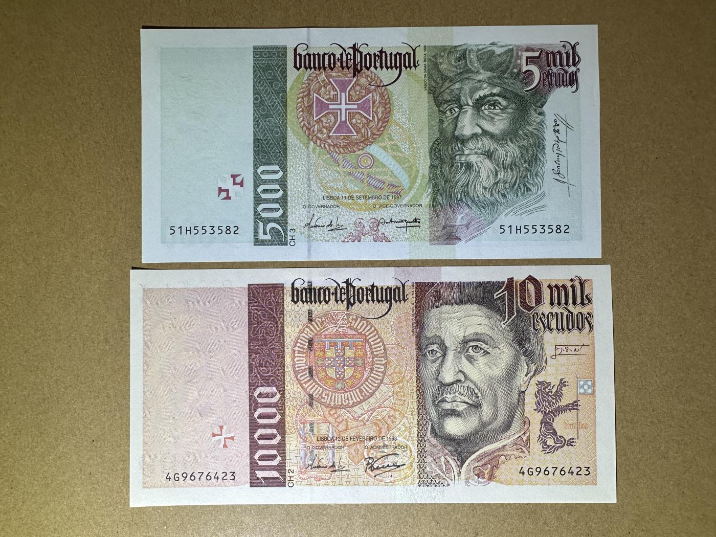 《张总收藏》151期-外币周日精品场 葡萄牙5000、10000埃斯库多2张 UNC 末版 高面值凑套必备