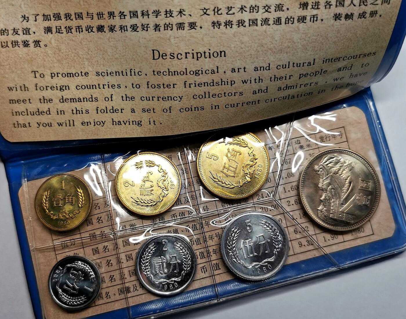 凡希社世界钱币微拍第二百七十期 1980中国长城元角分套币黑皮本，封面烫金有缺失，角币黄亮，壹元与分币品相卓越的一套！