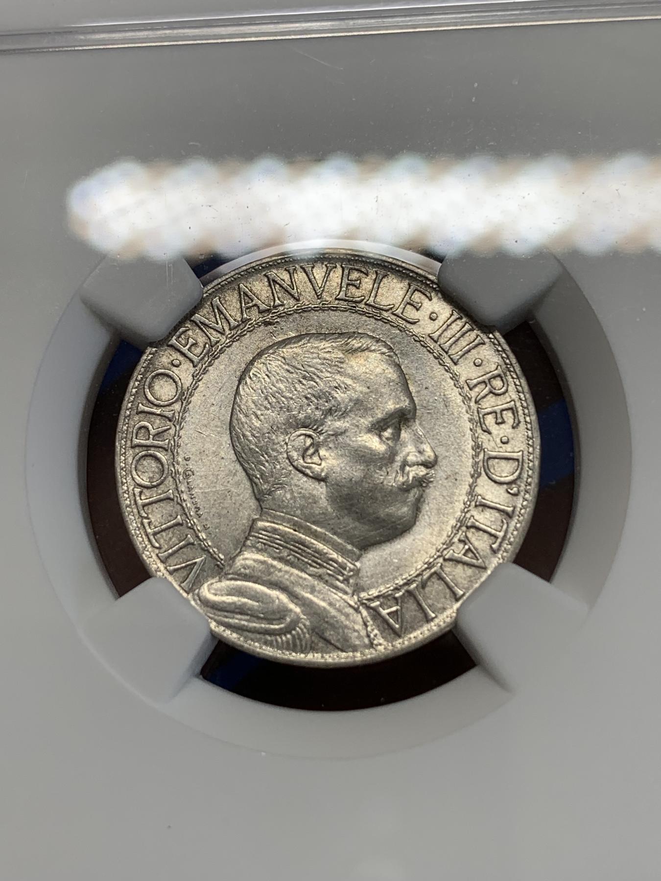 《竞宝斋》第272场- 周日，周一，周二  3场连拍 （全场包邮） NGC AUD 意大利1912年女神马车1里拉银币 圈版少见