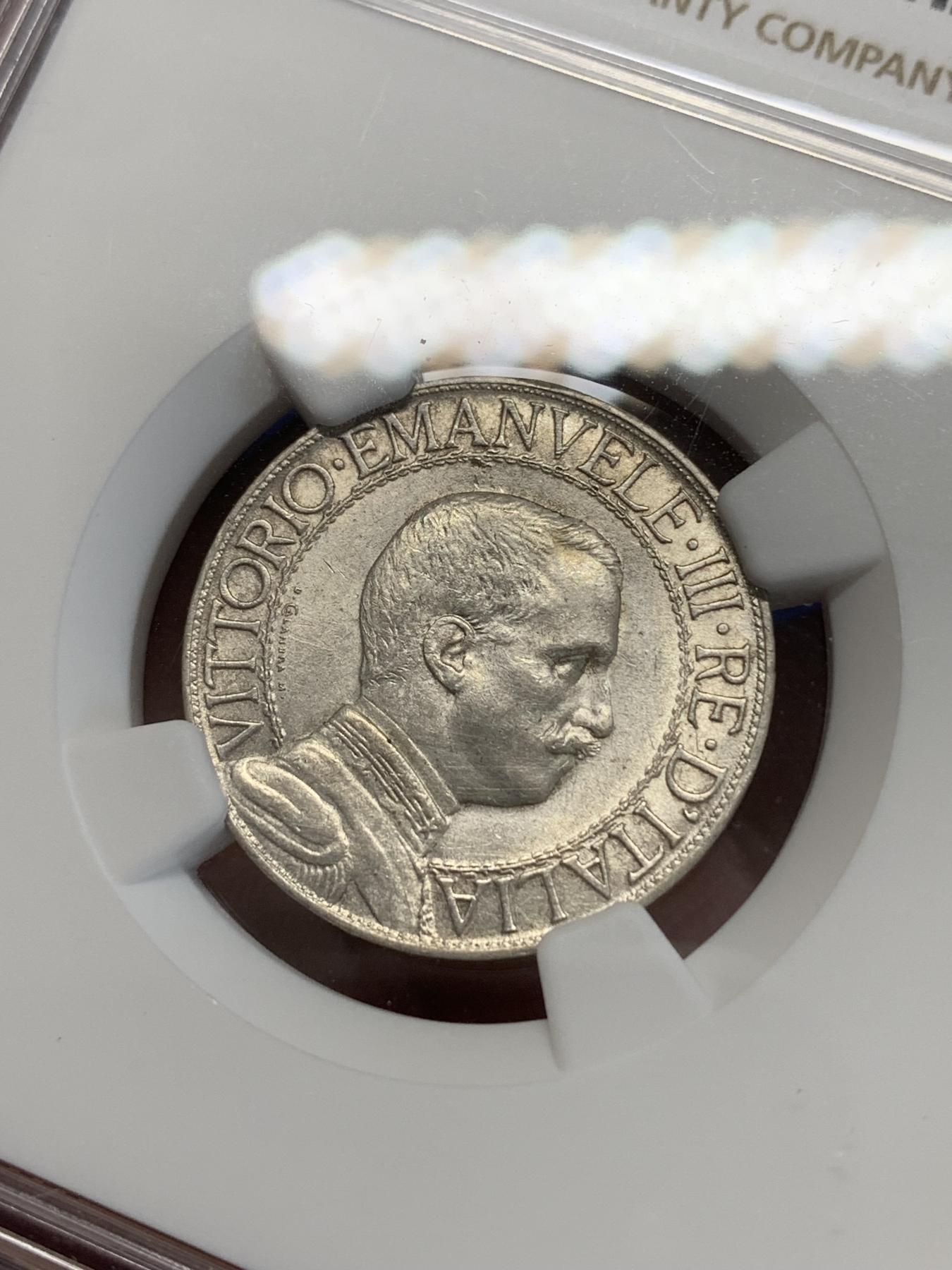 《竞宝斋》第272场- 周日，周一，周二  3场连拍 （全场包邮） NGC AUD 意大利1912年女神马车1里拉银币 圈版少见