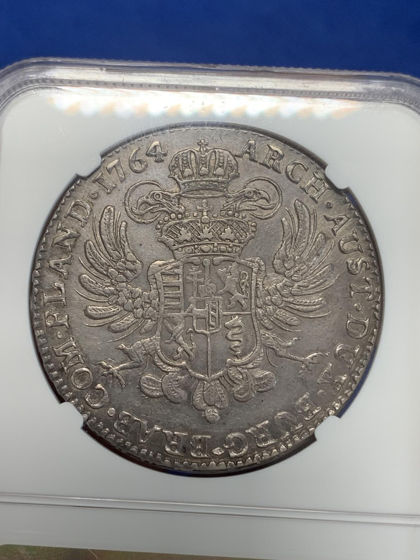 《竞宝斋》第272场- 周日，周一，周二  3场连拍 （全场包邮） NGC XFD 1764奥属尼德兰1KT大银币 少见品种 整体打制非常清晰