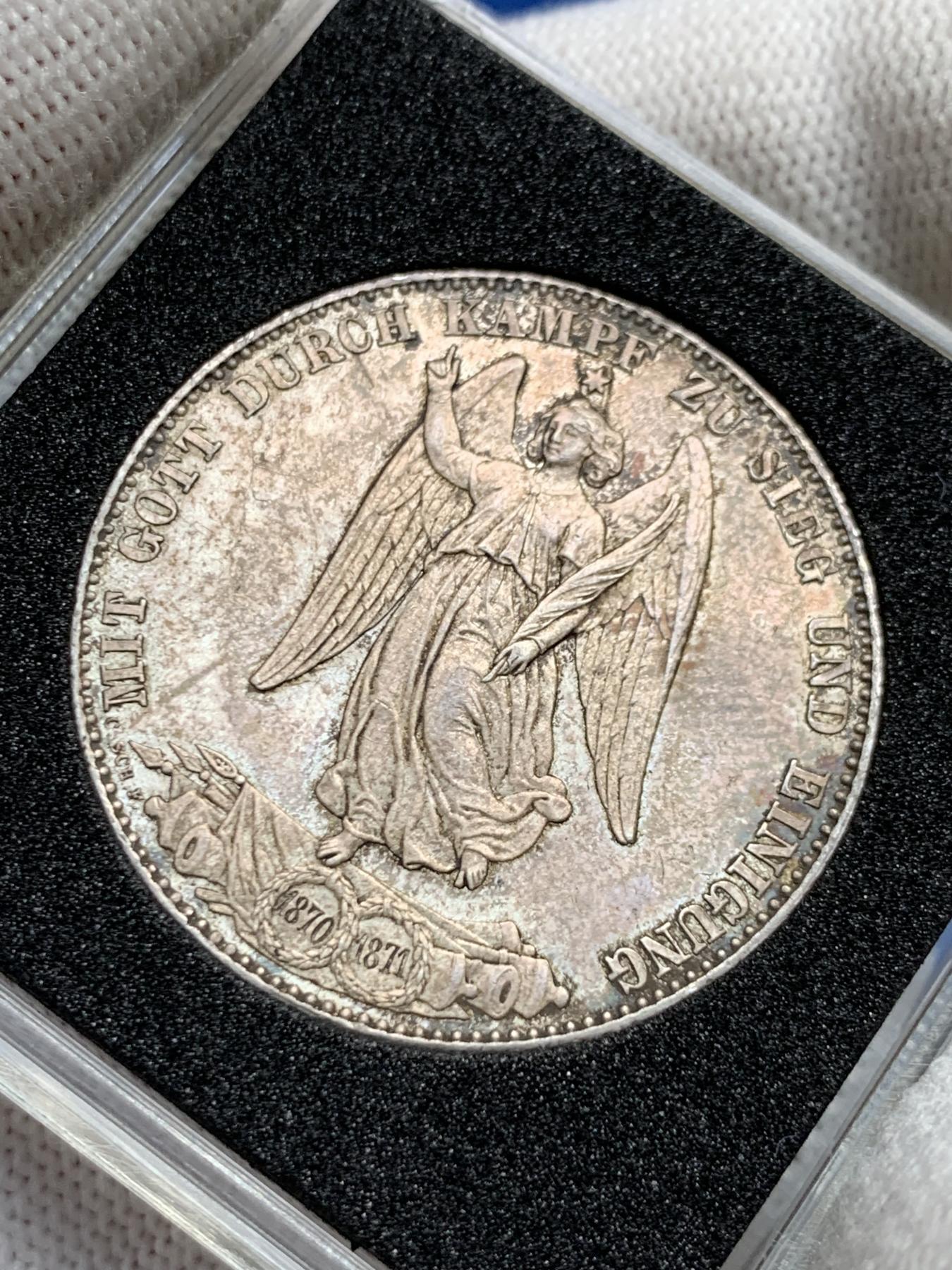 《竞宝斋》第272场- 周日，周一，周二  3场连拍 （全场包邮） 德国符腾堡1871胜利泰勒银币 原味包浆带底光