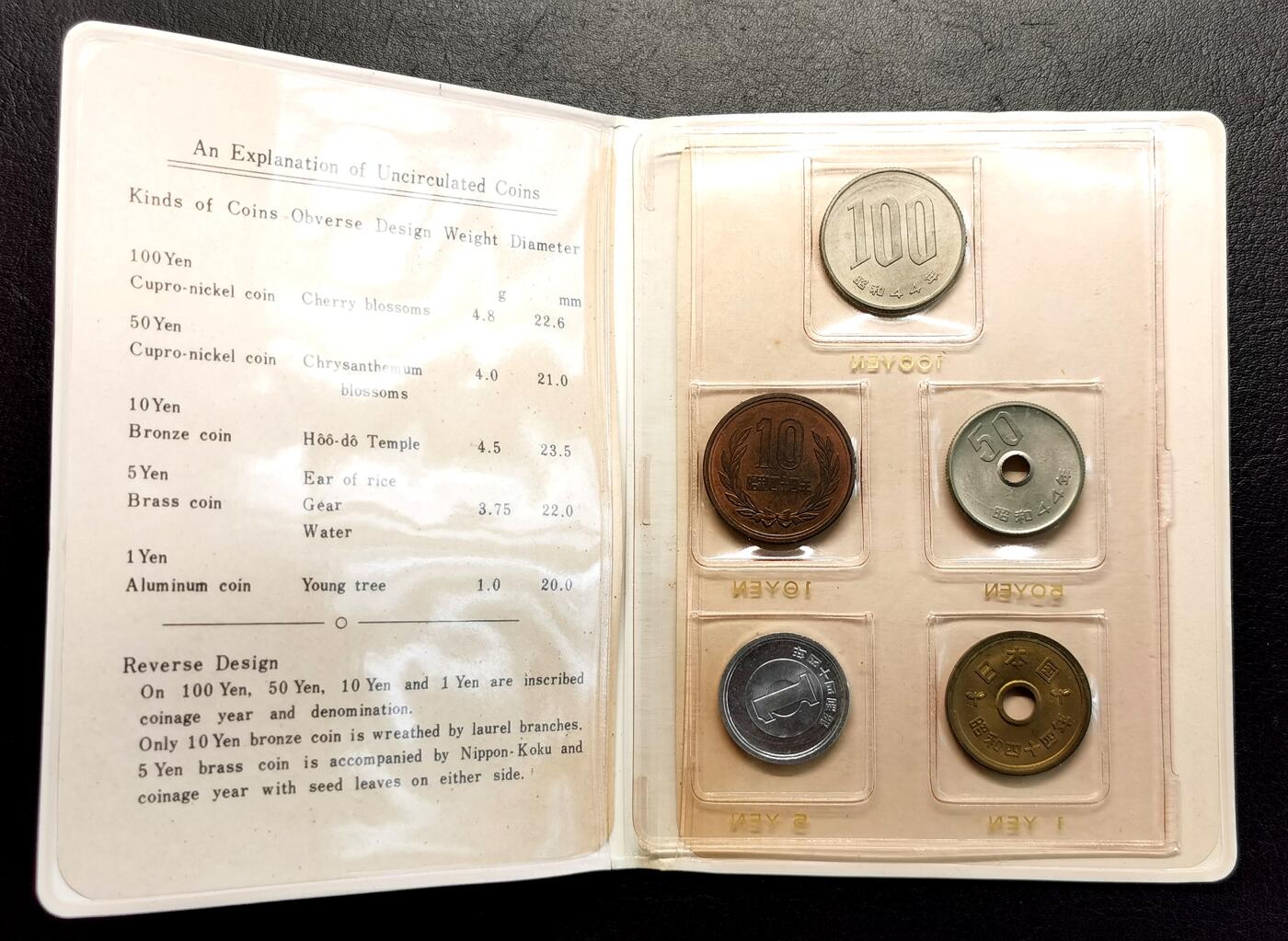 凡希社世界钱币微拍第二百七十期 1969日本造币局MINT SET五枚，内页脱落，币品完美！